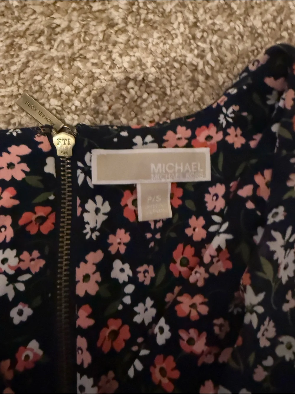 Michael Kors Navy Floral Ruffle Dress for Girls